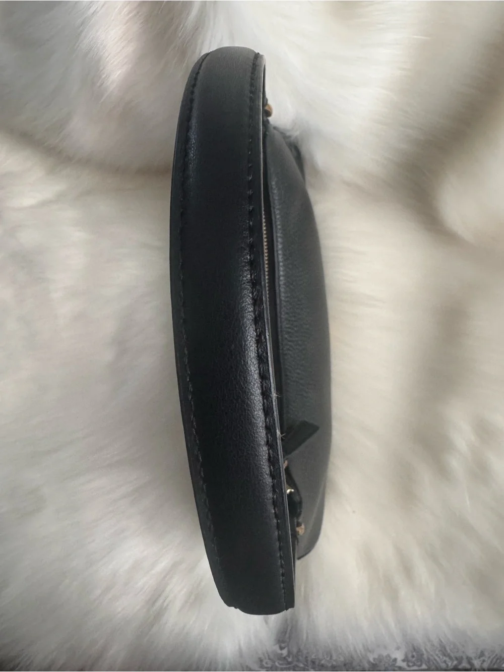 Karl Lagerfeld Black Pebbled Leather Crescent Shoulder Bag with Gold Hardware